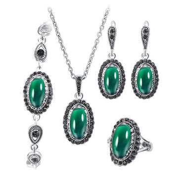 New Fashion Red Stone Necklace And Earring Bracelet Ring For Women - 4Pcs Boho Jewellery Set - The Jewellery Supermarket